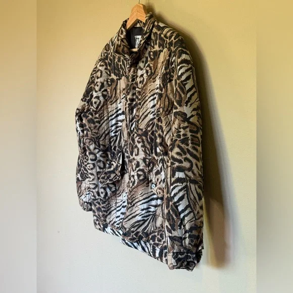 Vintage CLIO Silk Animal Print Oversized Bomber Jacket Size Small - Picture 3 of 11